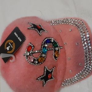 SEVEN COLORS PINK LADY FOSHION HAT WITH GEMSTONE ON LOGO